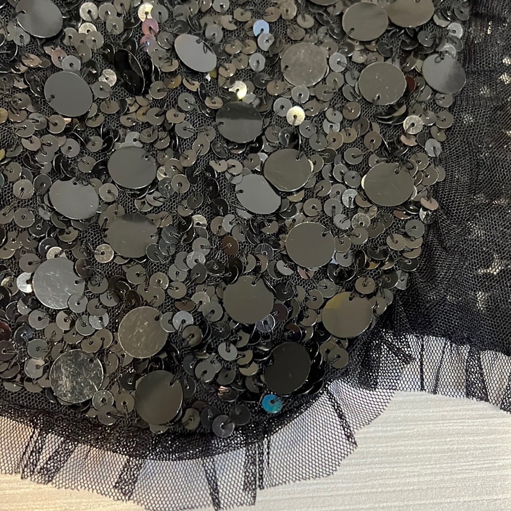 Black bolero jacket netting ruffle with sequins size S/M retro girly top to LBD!